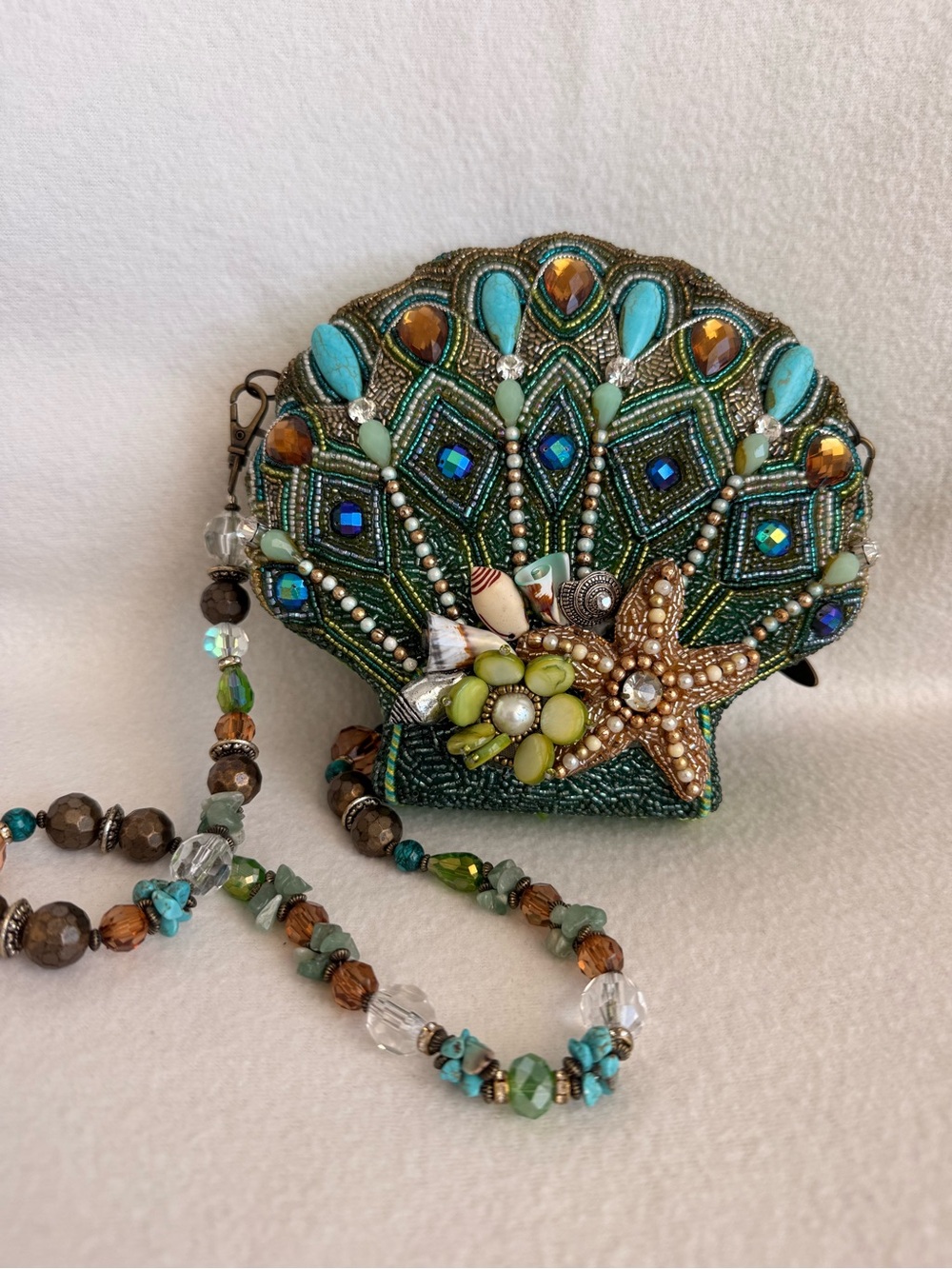 Vintage Mary Frances "Under the Sea" Beaded Seashell Crossbody Handbag